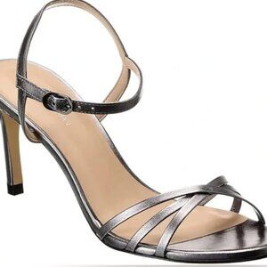 Stuart Weitzman Starla Pewter Leather Sandal Heel